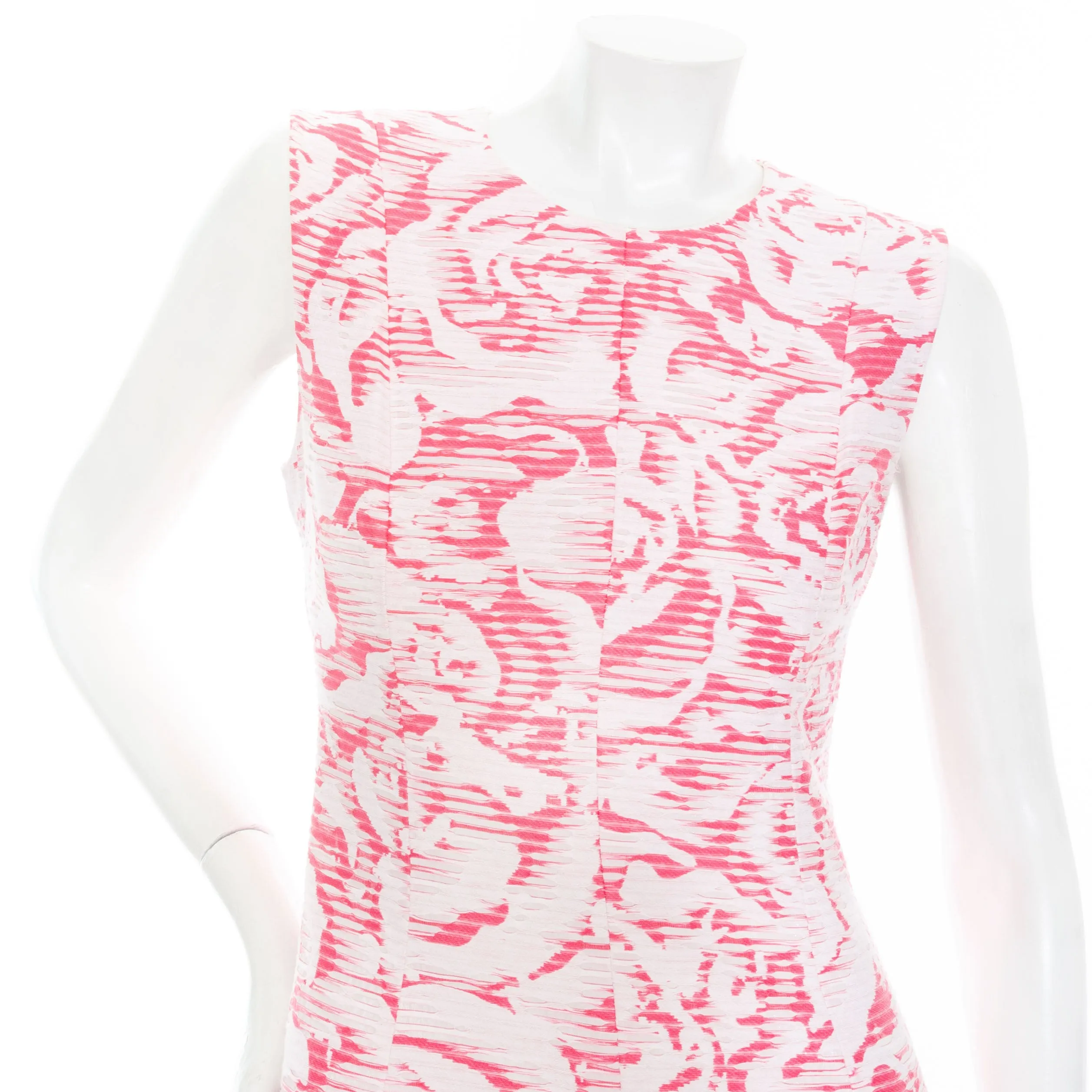 2017 White and Pink Cotton-Blend Rose Jacquard Sheath Dress
