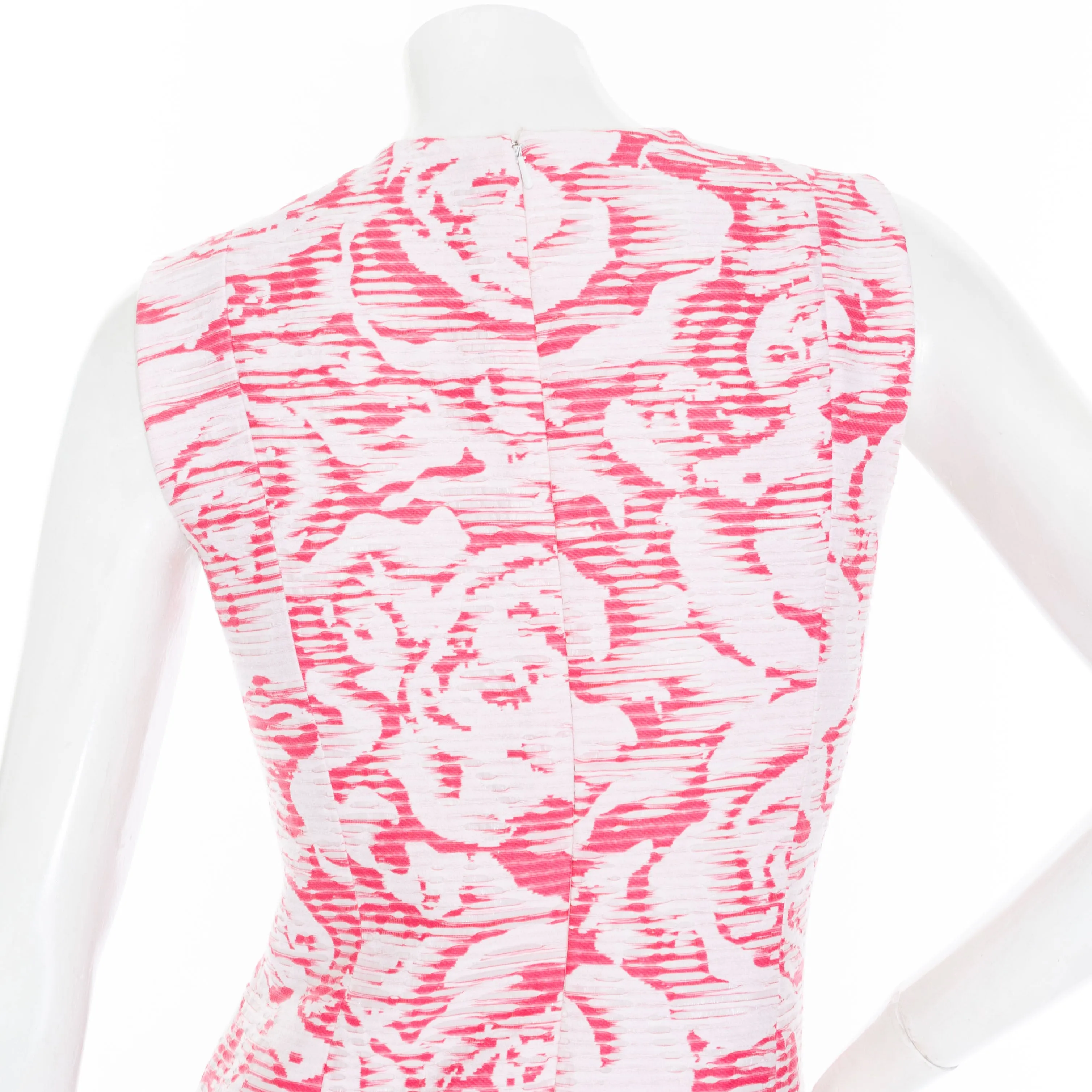 2017 White and Pink Cotton-Blend Rose Jacquard Sheath Dress