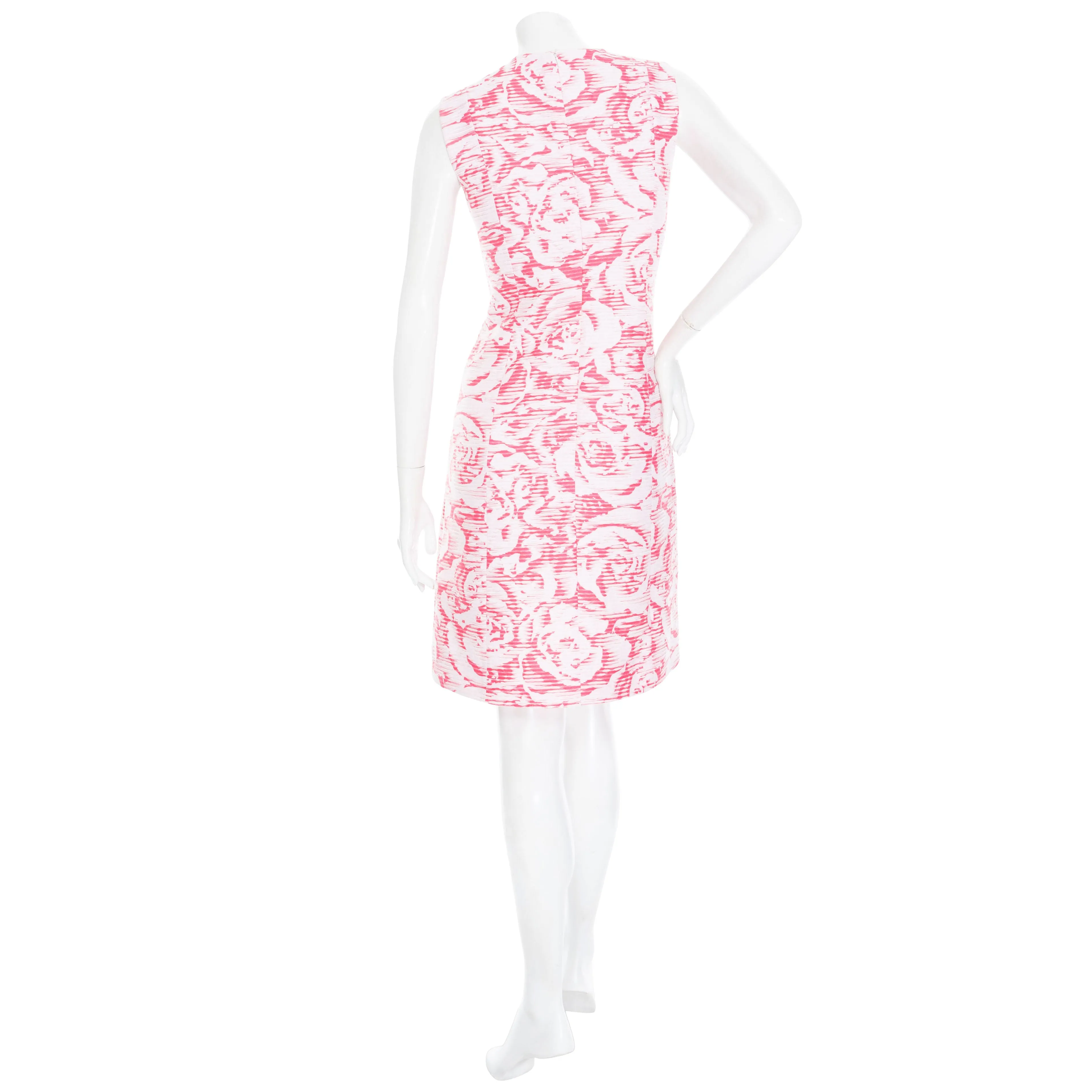 2017 White and Pink Cotton-Blend Rose Jacquard Sheath Dress