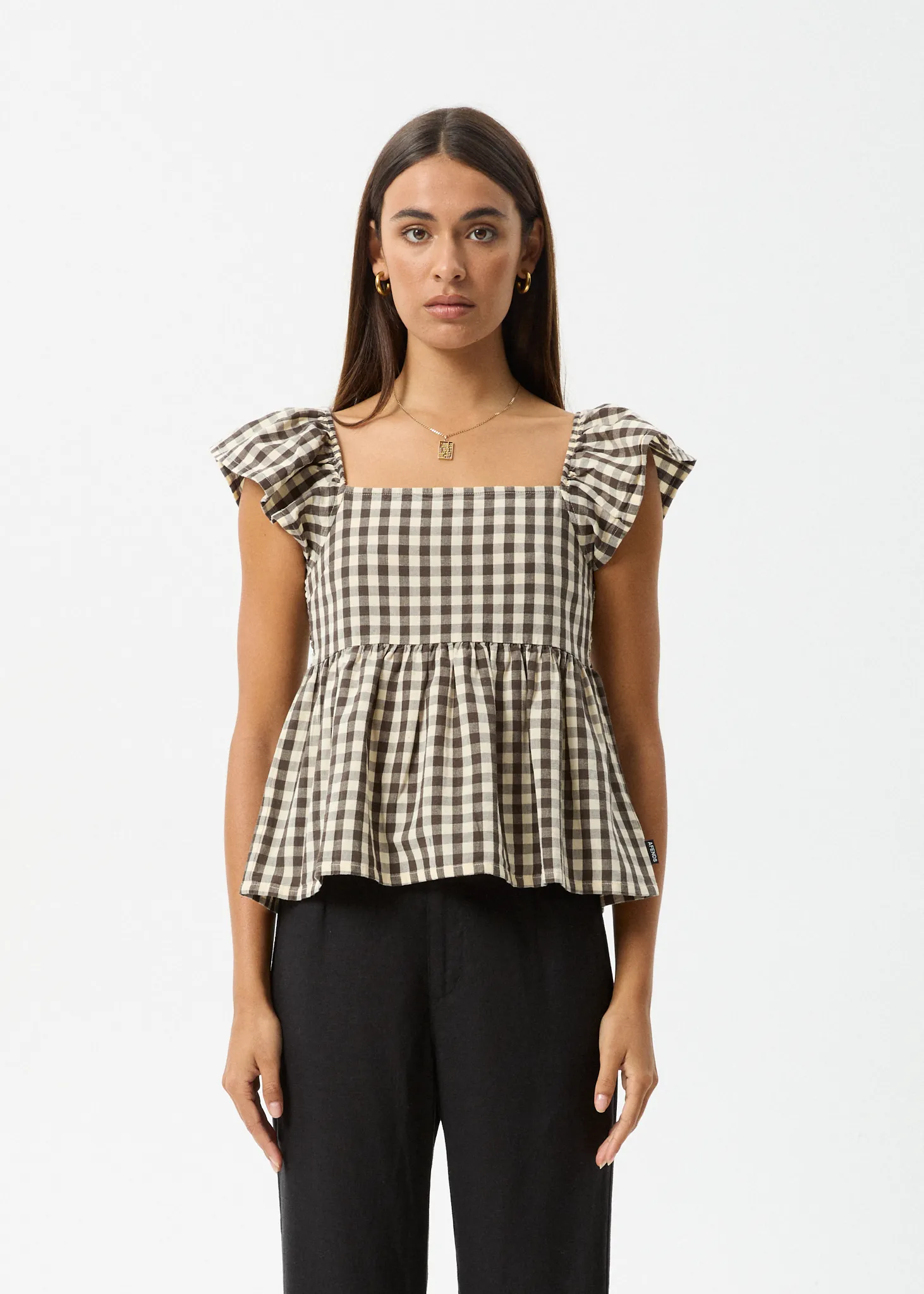 AFENDS Womens Gambet Check - Top - Black / Sand