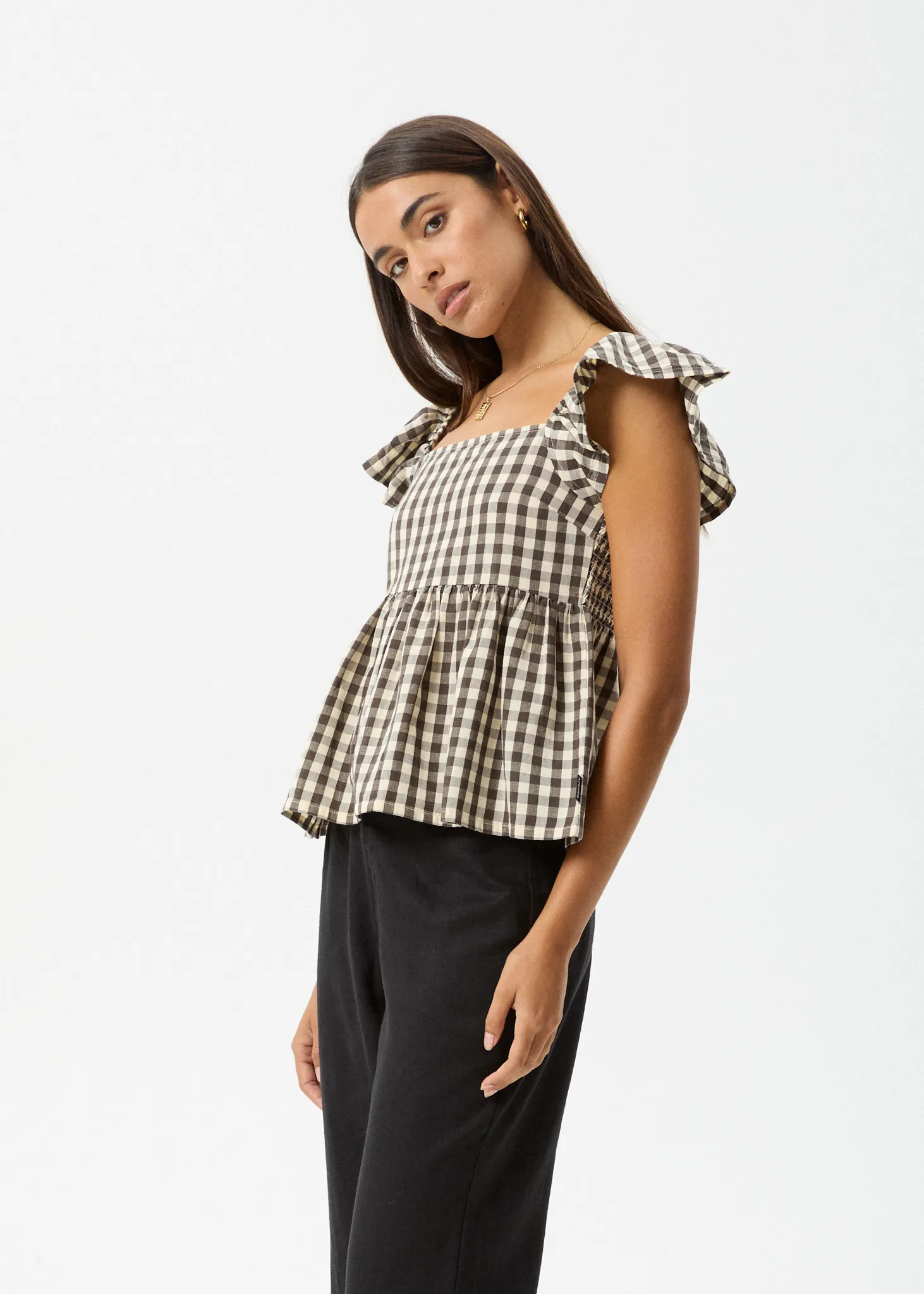 AFENDS Womens Gambet Check - Top - Black / Sand