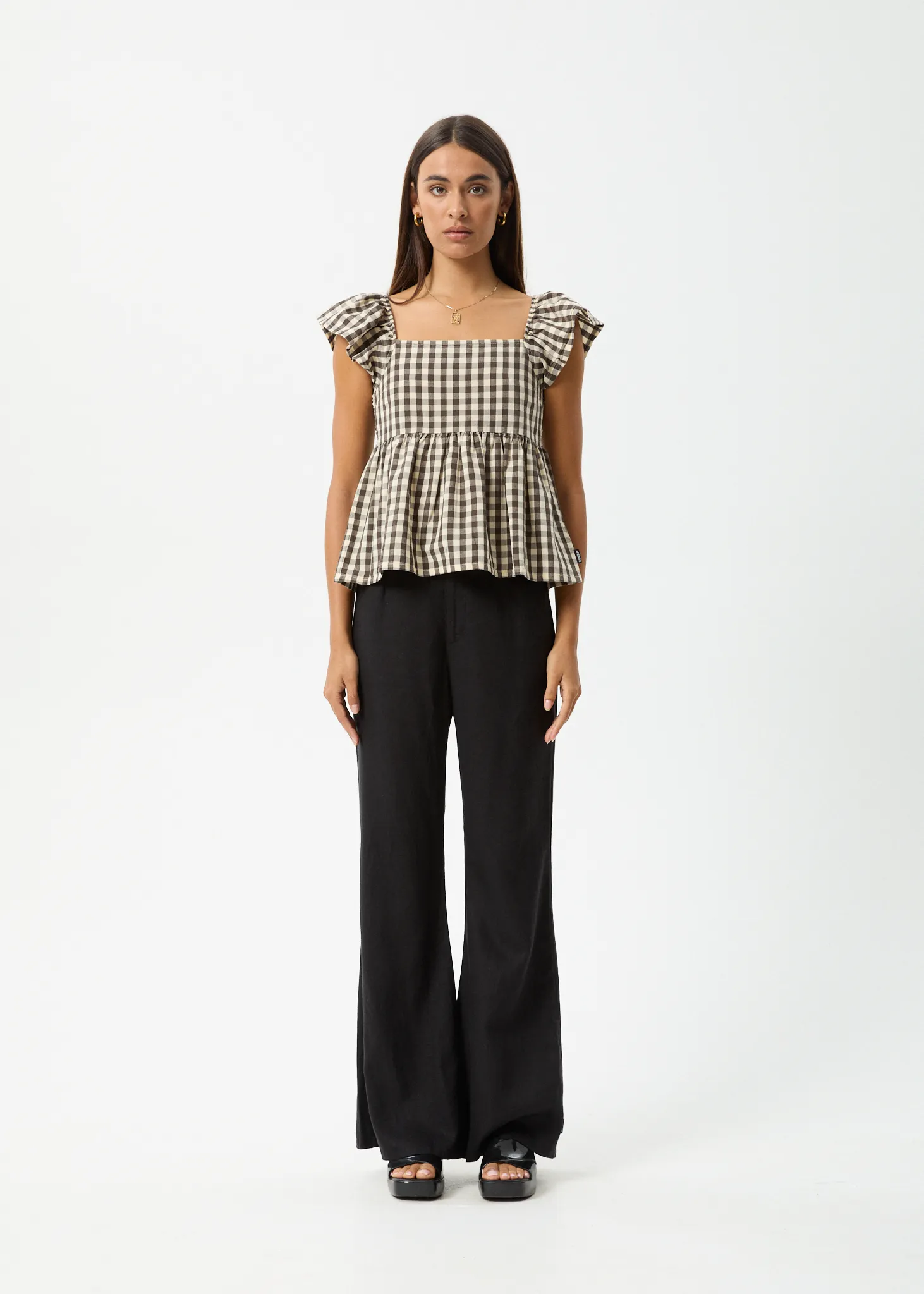AFENDS Womens Gambet Check - Top - Black / Sand