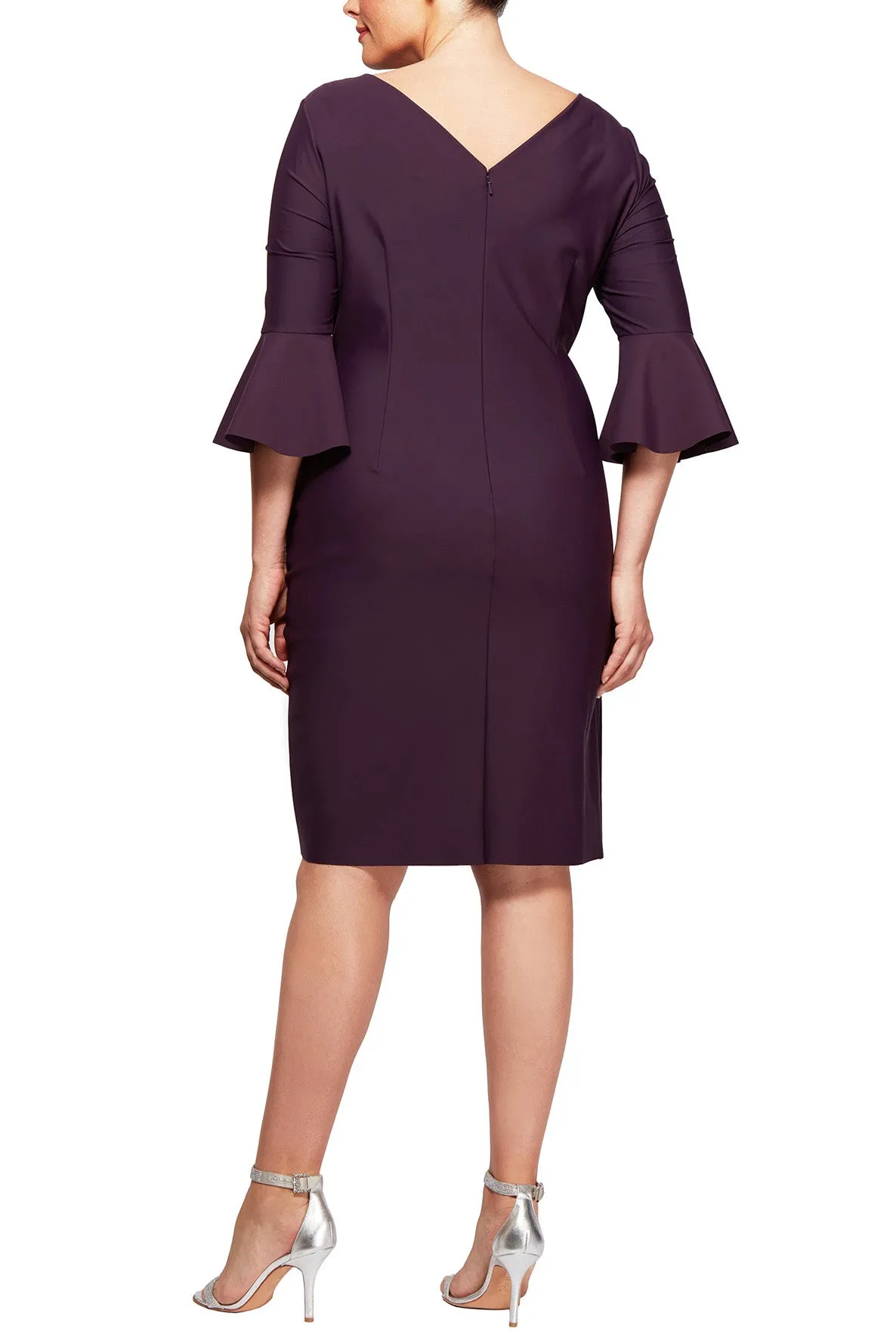 Alex Evenings Round Neck 3/4 Ruffle Sleeve Compression Scuba Crepe Sheath Dress