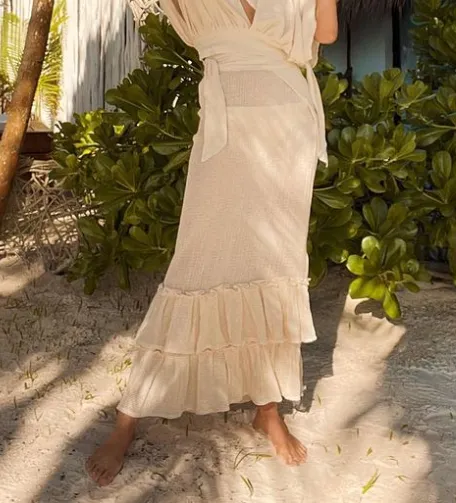 ALLE BOHO "AMANI" Handmade Croquet  Maxi Beach Skirt
