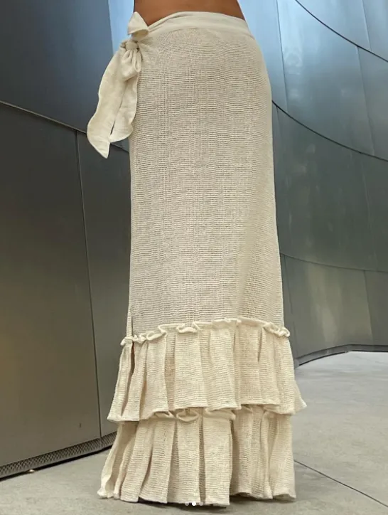 ALLE BOHO "AMANI" Handmade Croquet  Maxi Beach Skirt