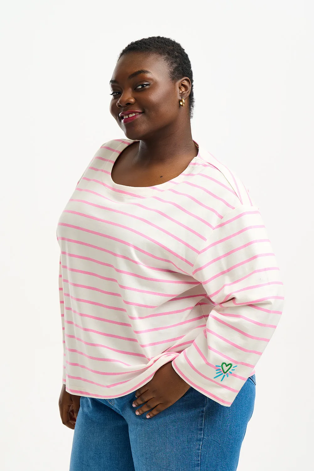 Billie Breton Top Off-White/Pink Heart Cuff