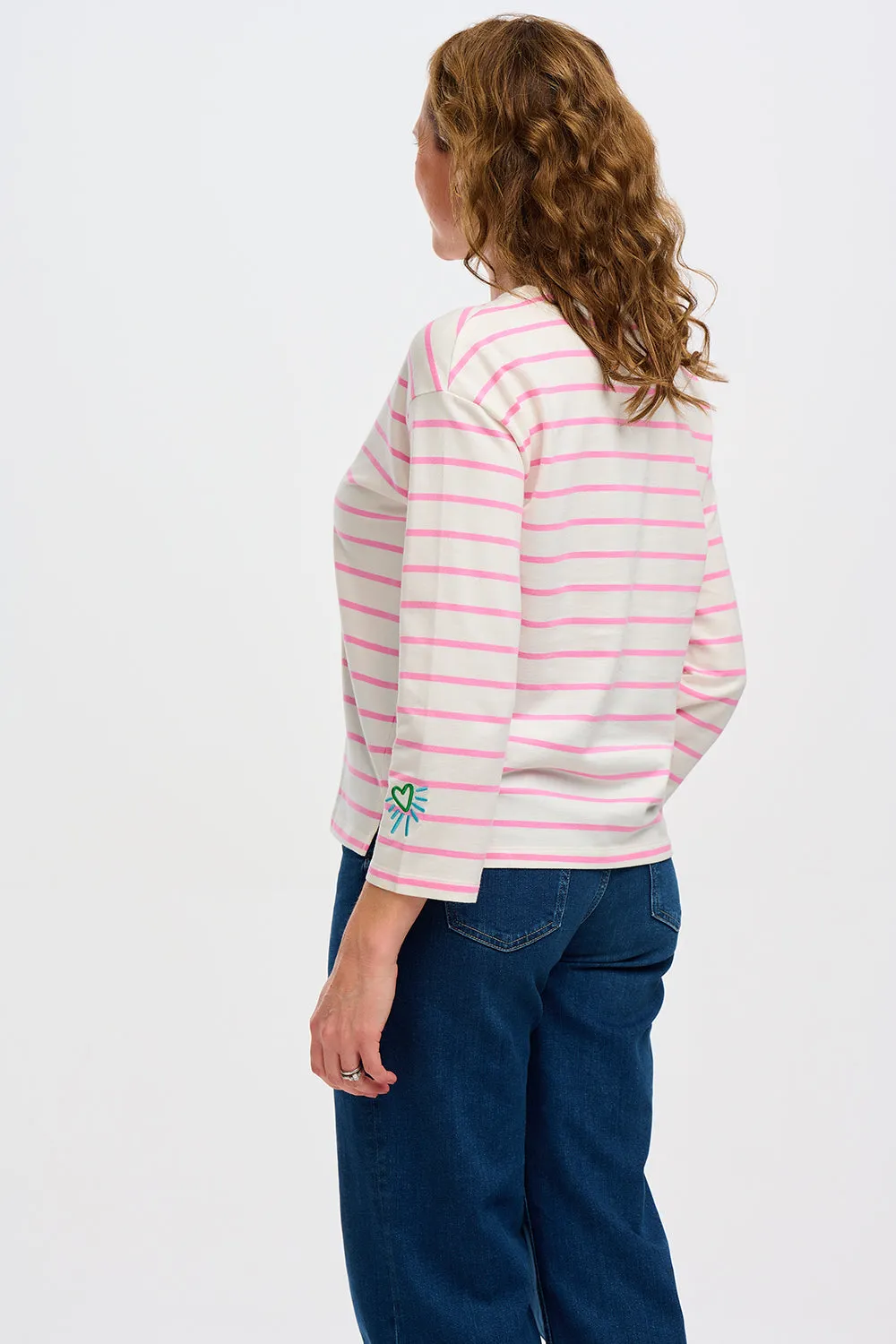Billie Breton Top Off-White/Pink Heart Cuff