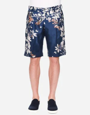 Bird-Print Silk Bermuda Shorts