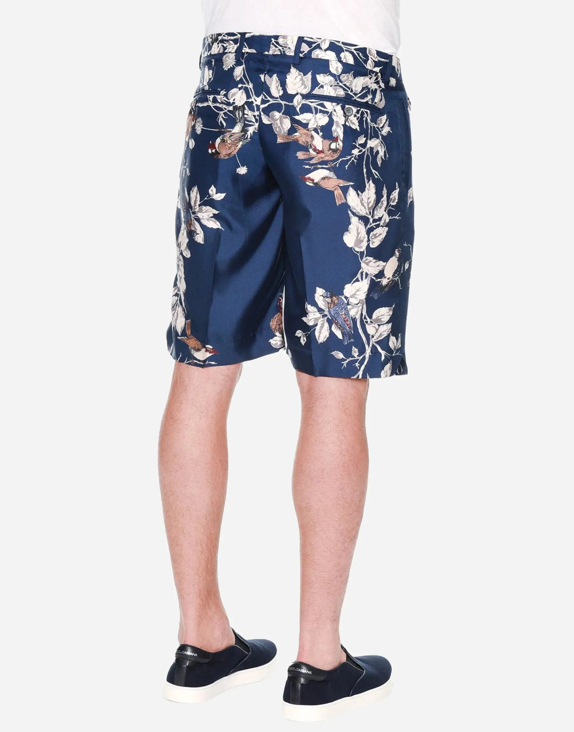 Bird-Print Silk Bermuda Shorts