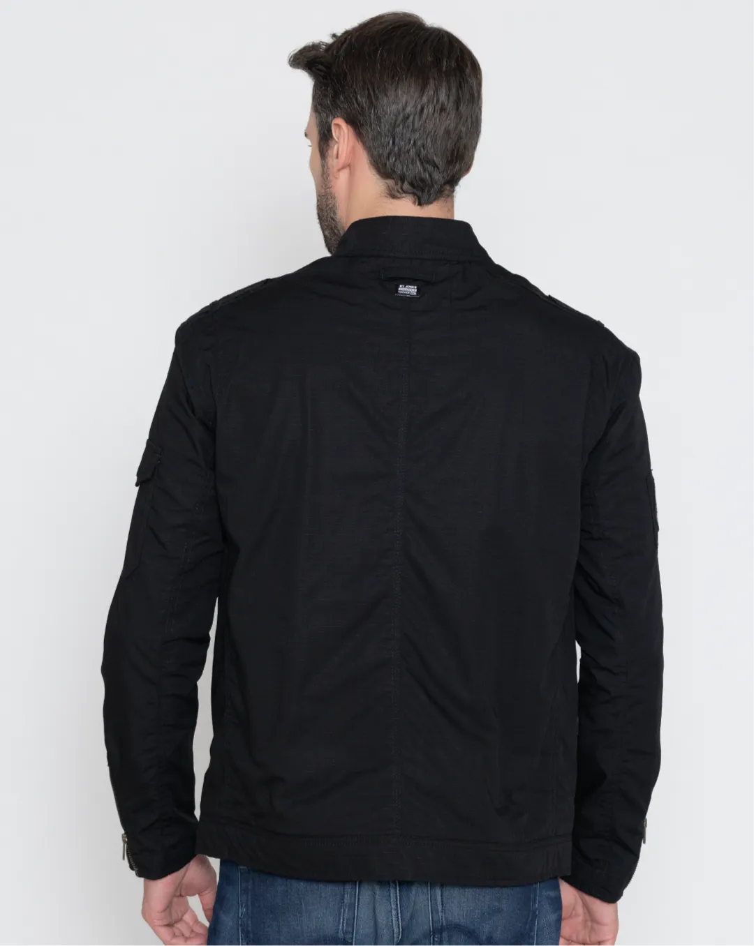BLACK BIKER RIBSTOP FLEECE JACKET.