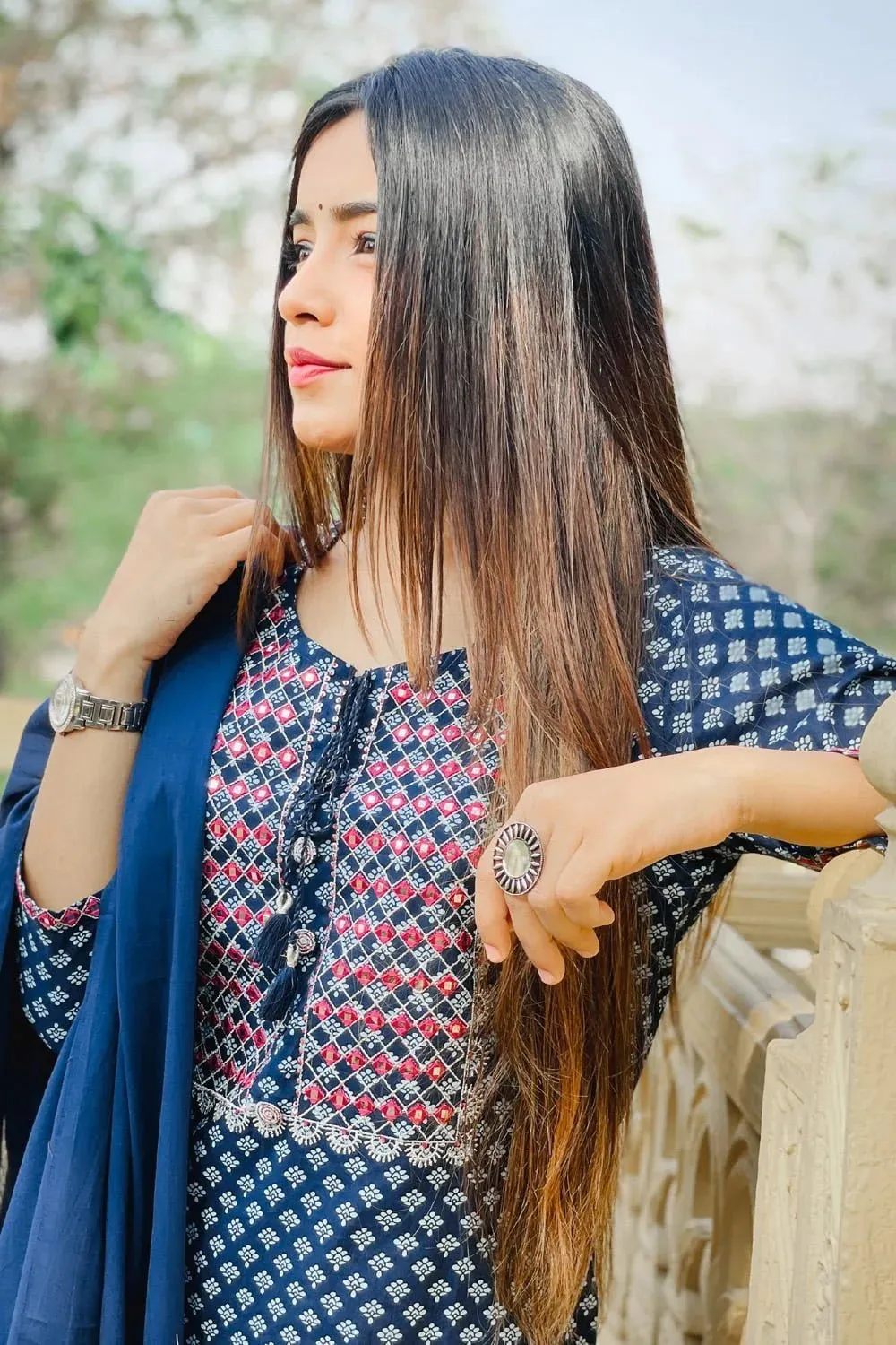Blue Embroidered Cotton Suit Set