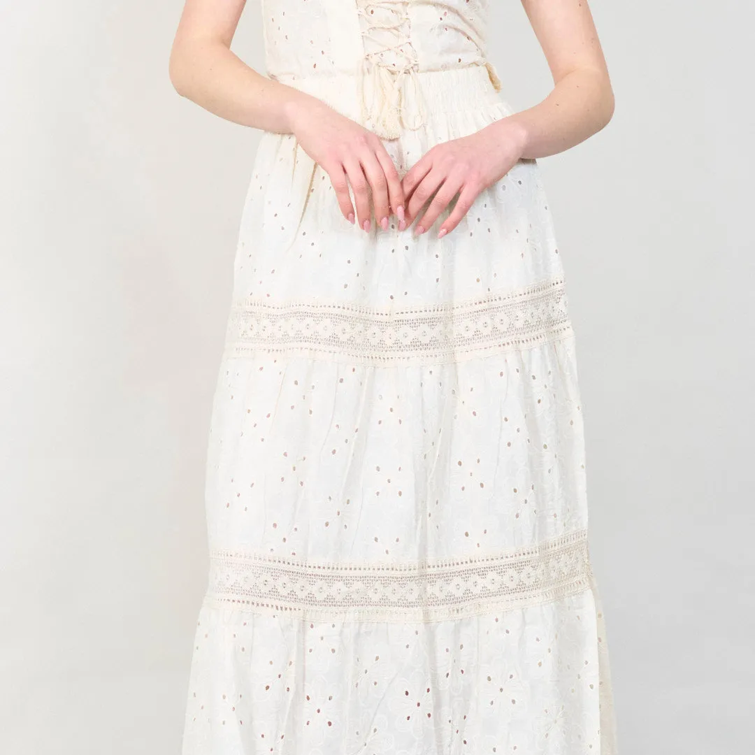 Boho lace two-piece set with ruched top wholesale