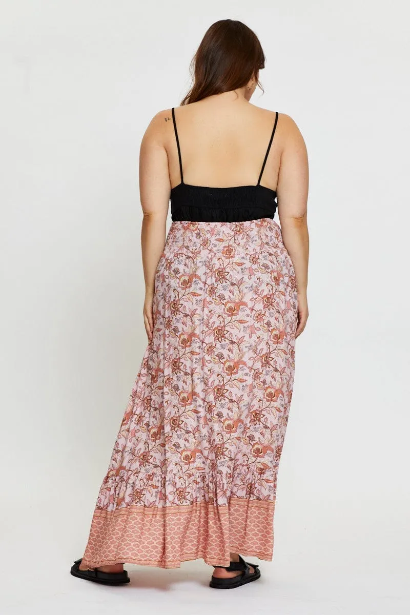 Boho Print Maxi Skirt High-low