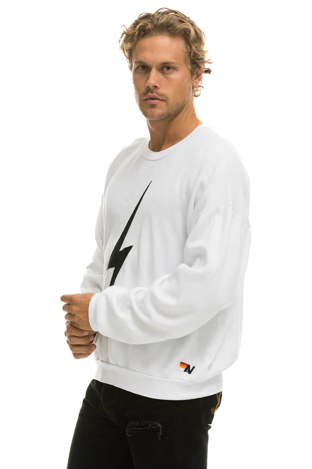 BOLT STITCH RELAXED CREW SWEATSHIRT - WHITE // BLACK