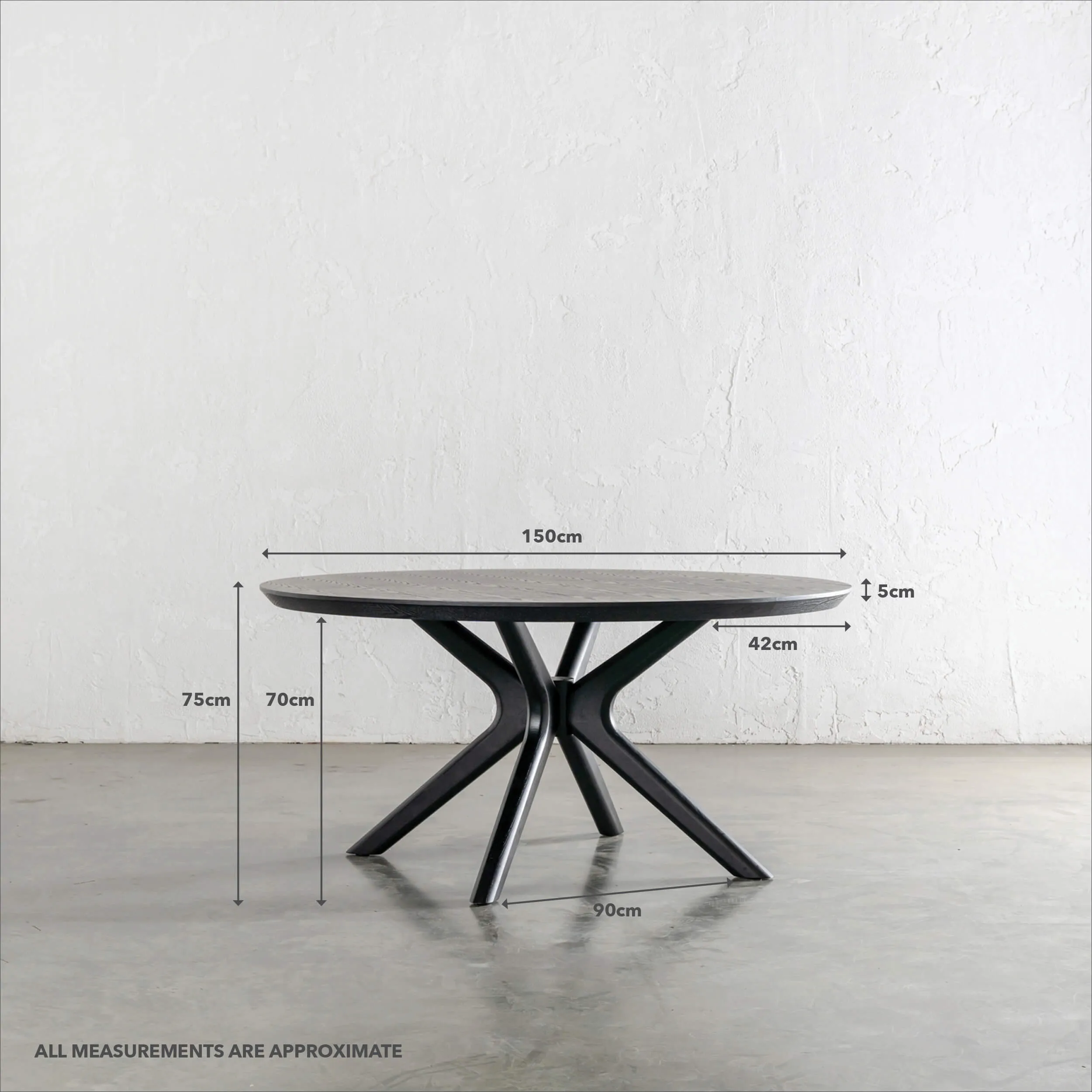 BRETON ROUND DINING TABLE  |  BLACK NOIR WOOD GRAIN  |  150CM