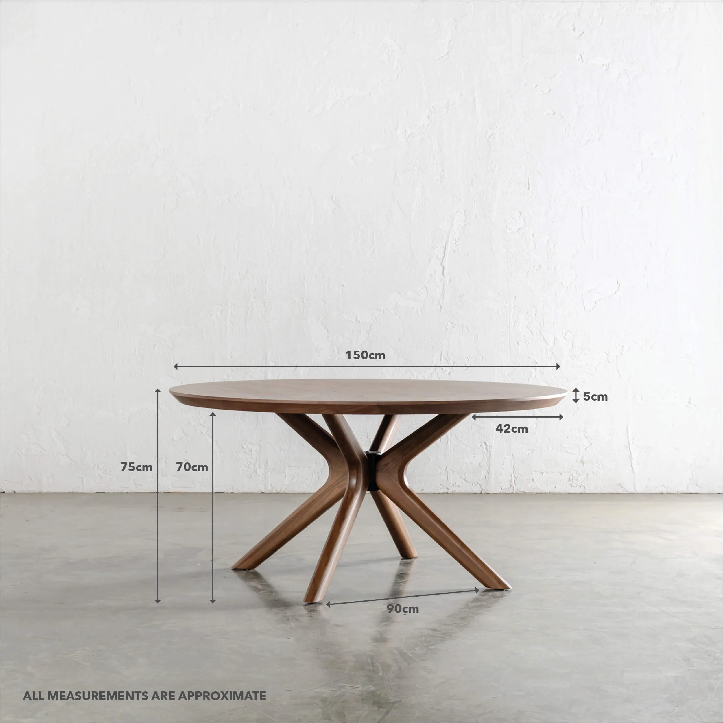 BRETON ROUND DINING TABLE  |  DEEP WALNUT WOOD GRAIN  |  150CM
