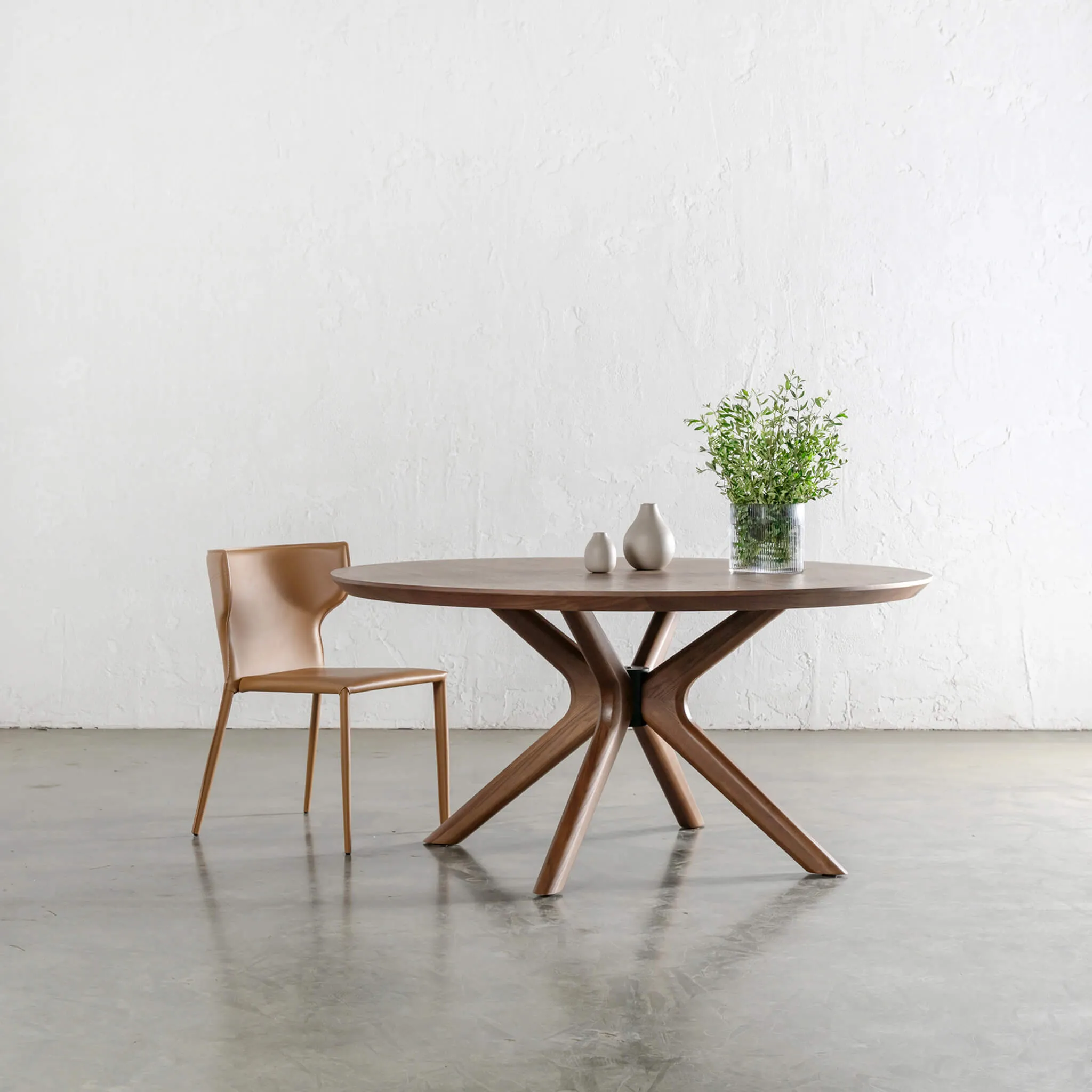 BRETON ROUND DINING TABLE  |  DEEP WALNUT WOOD GRAIN  |  150CM