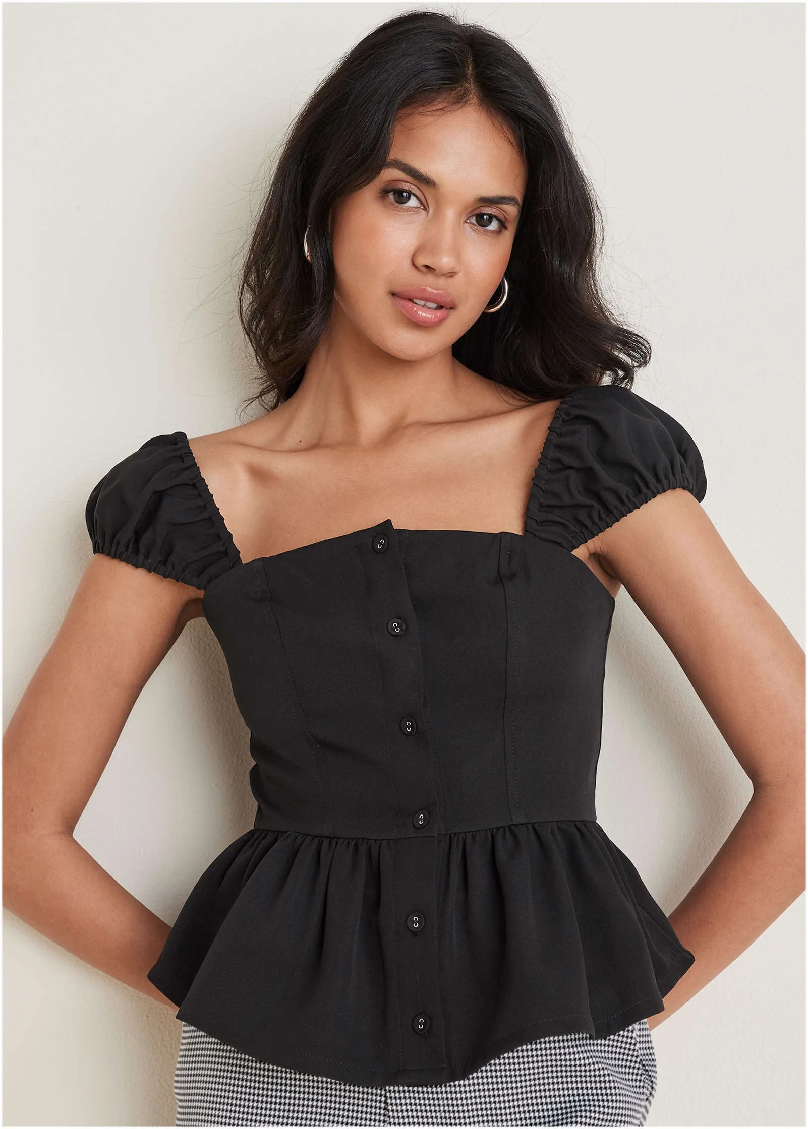 Cap Sleeve Peplum Top - Black
