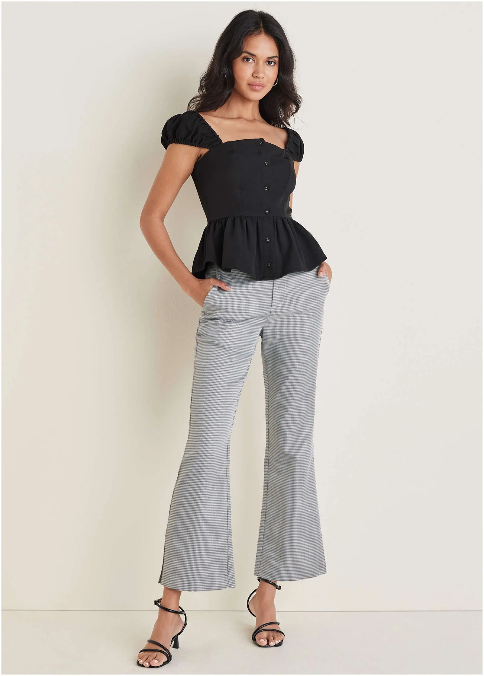 Cap Sleeve Peplum Top - Black