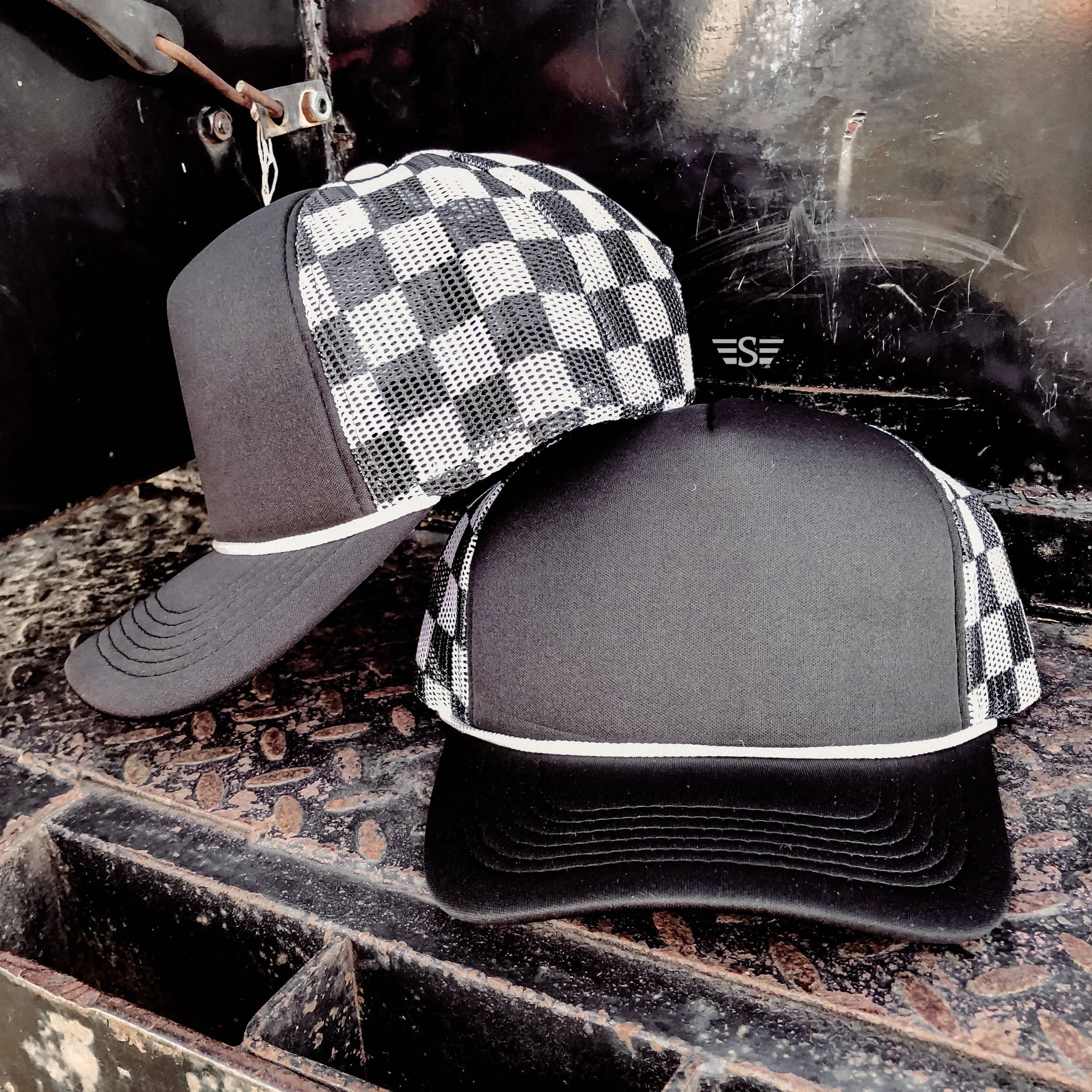 Checkered Mesh Back Foam Trucker Cap