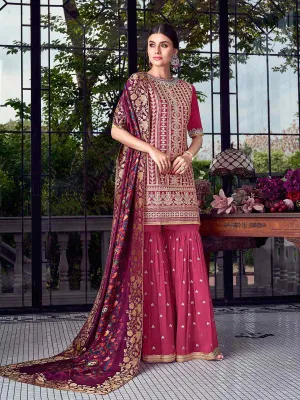 Deep Pink Multi Embroidered Lucknowi Sharara Palazzo Suit