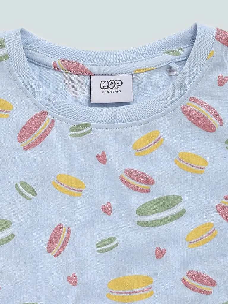 HOP Kids Powder Blue Printed T-Shirt