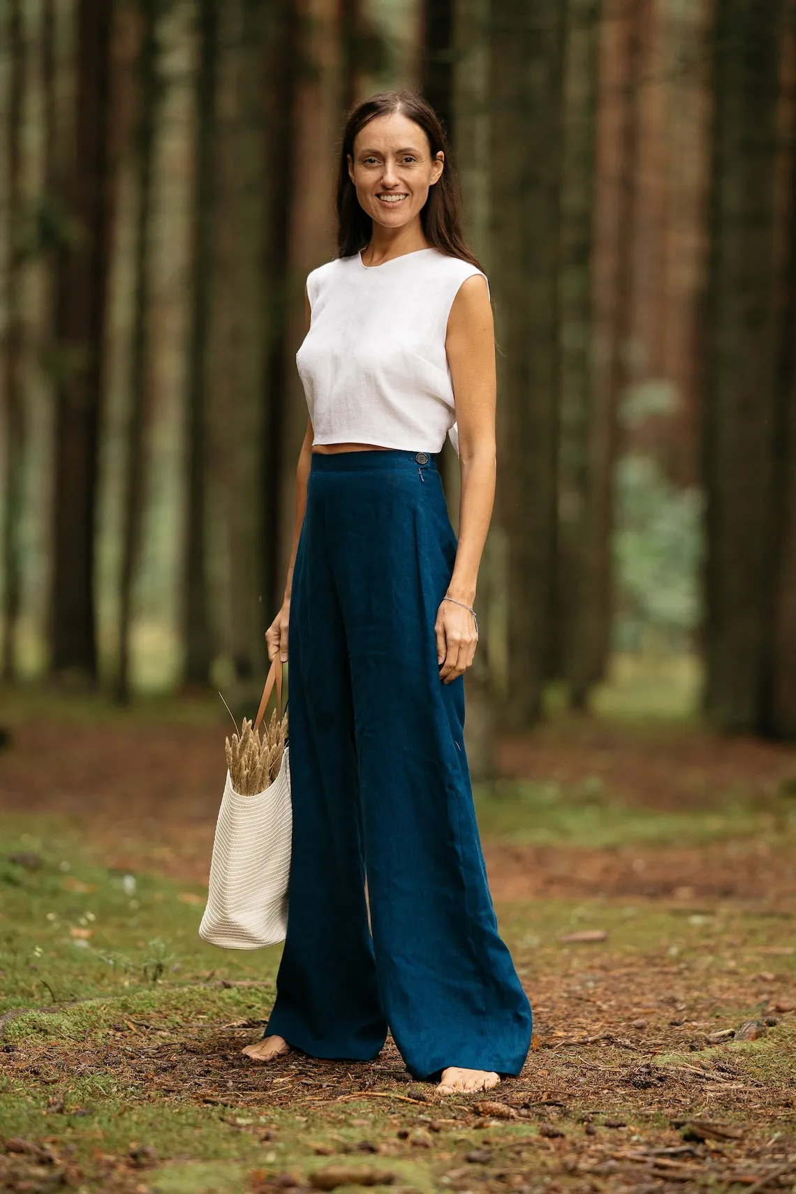 Linen Palazzo Pants KLARA In Midnight Blue