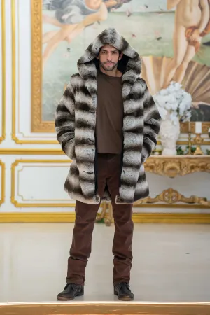 Men's Short Playa Coat in "Silver Brown Stripe Chinchilla" STOCK