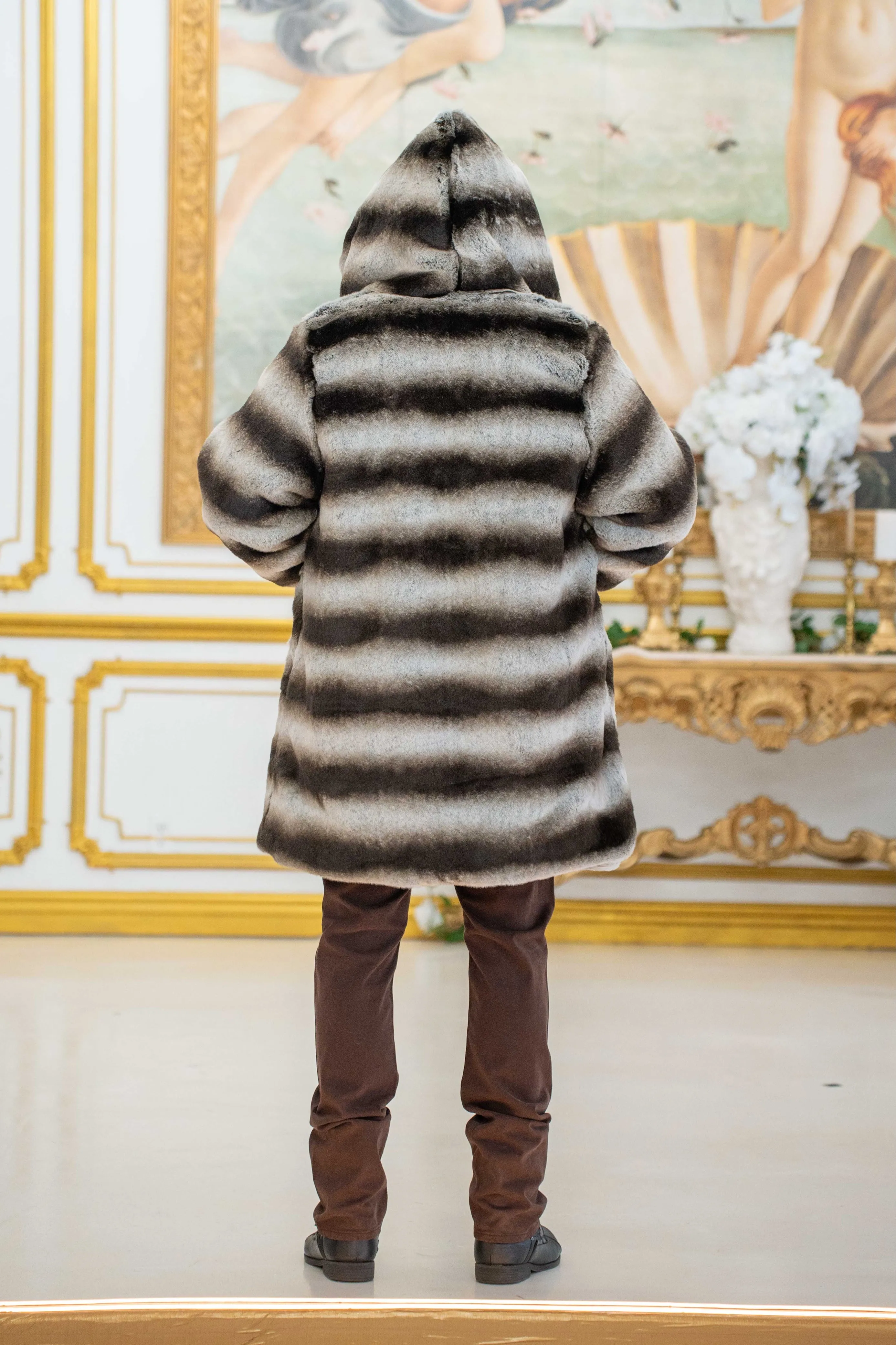Men's Short Playa Coat in "Silver Brown Stripe Chinchilla" STOCK