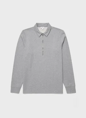 Men's Zip Polo Loopback Sweatshirt in Grey Melange