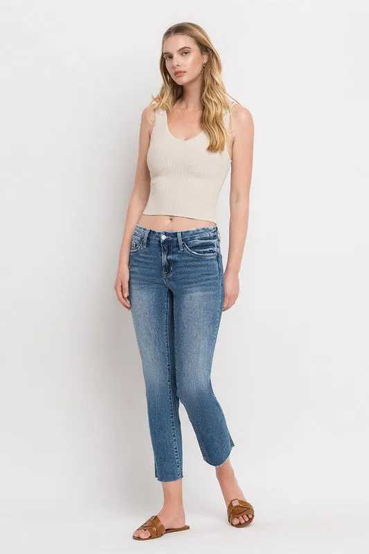 Mid Rise Crop Slim Straight Jeans
