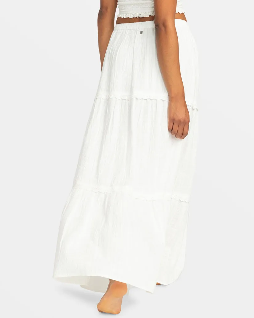 Roxy Beachside Tiered Maxi Skirt - Snow White