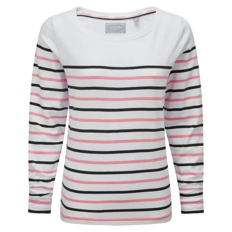 Schoffel Beauport Ladies Top - White/Navy/Flamingo Stripe