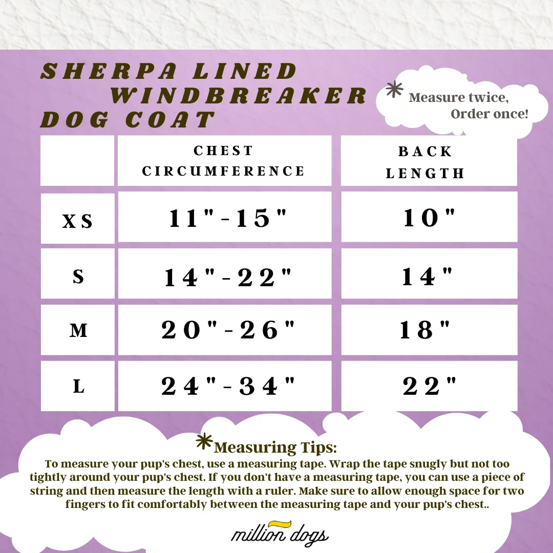 Sherpa Lined Windbreaker Dog Coat - Cloud
