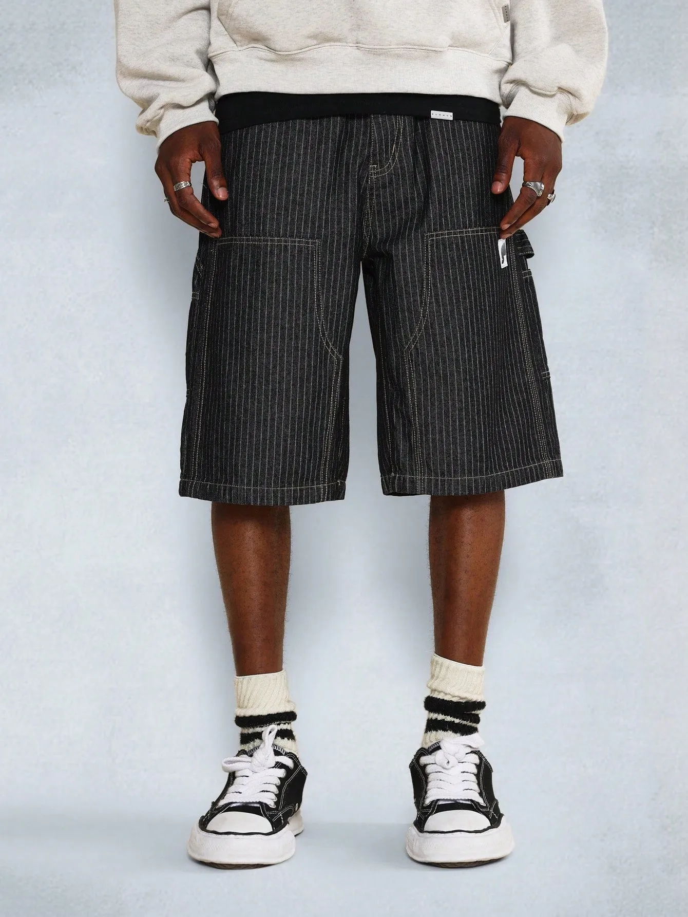 Stripe Denim Carpenter Short With Back Graphic Print