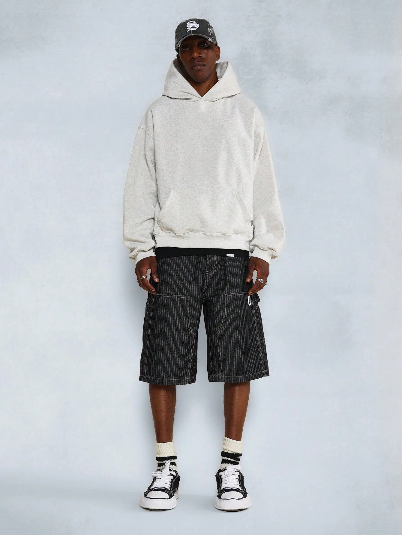 Stripe Denim Carpenter Short With Back Graphic Print