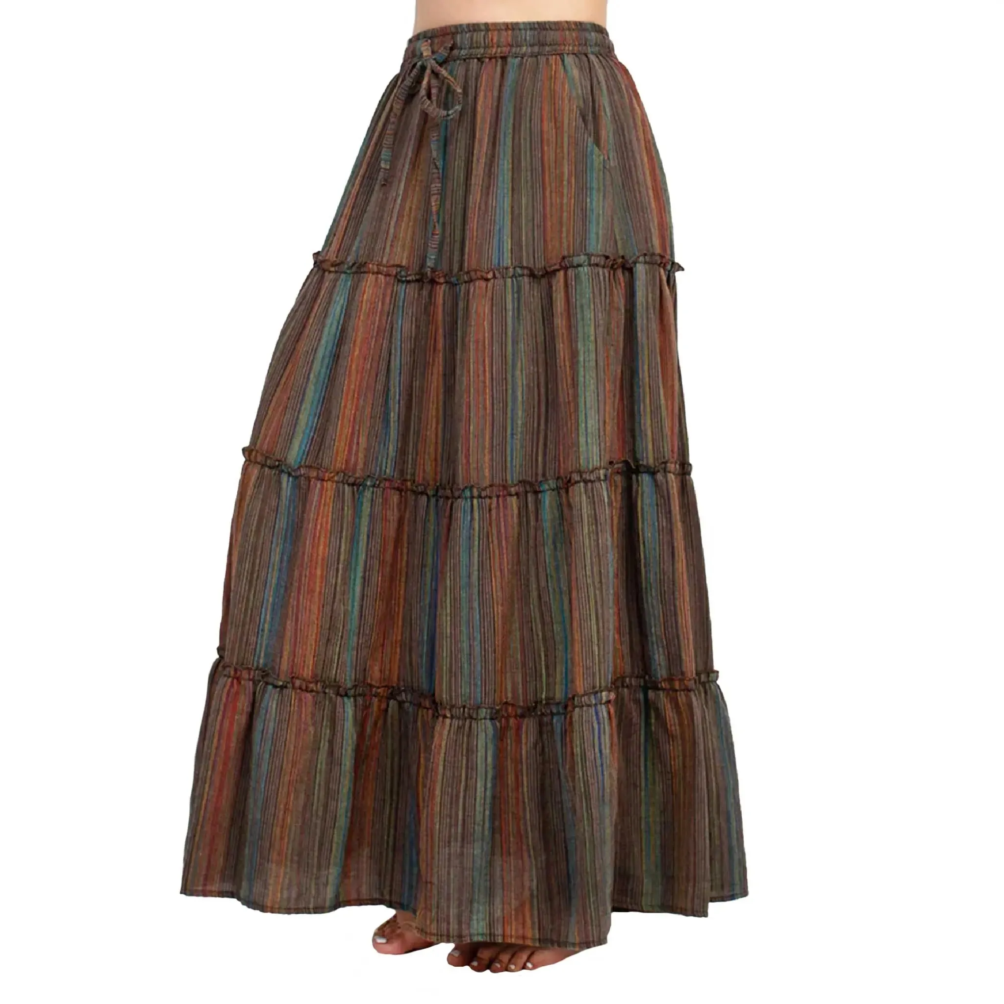 Striped Tiered Maxi Skirt
