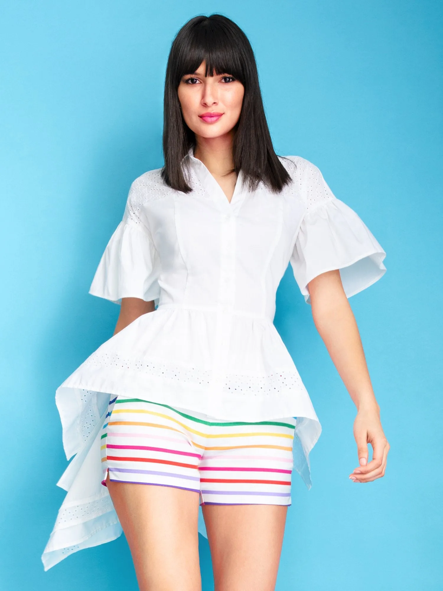 Tall High-Low Eyelet Peplum Top