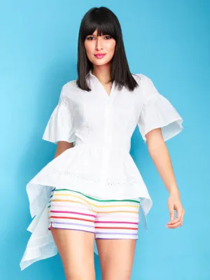 Tall High-Low Eyelet Peplum Top