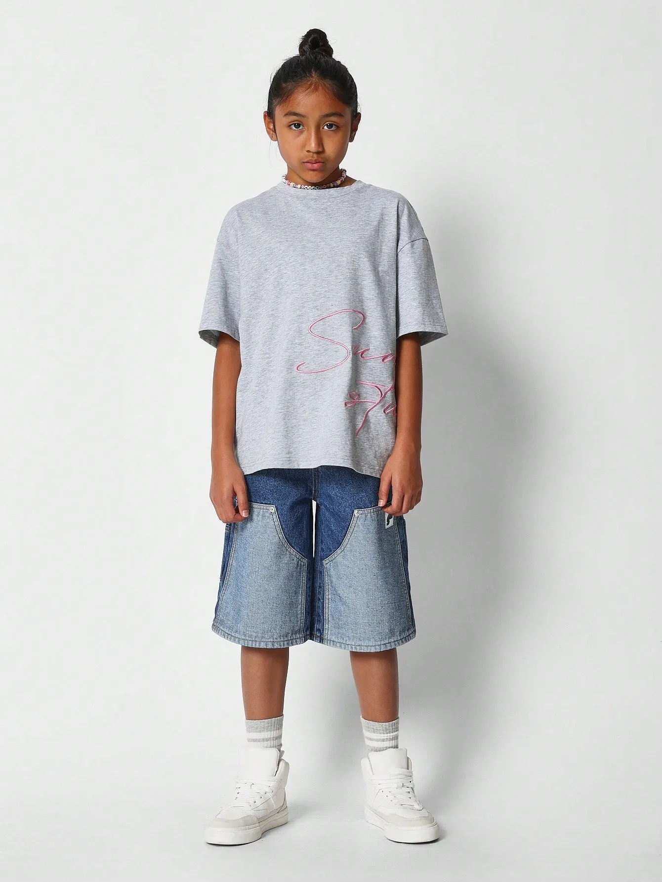 Tween Girls Denim Color Block Carpenter Short