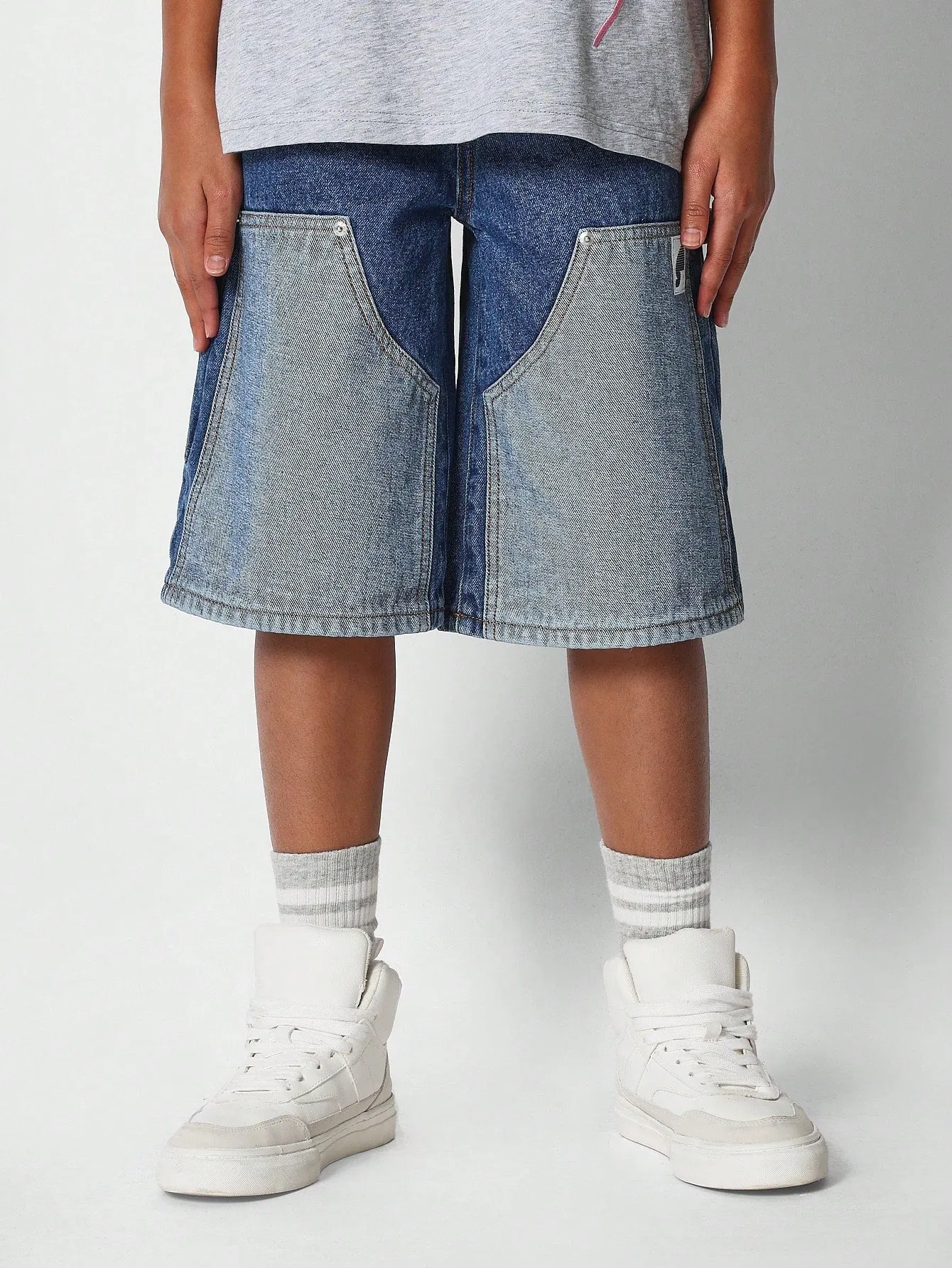 Tween Girls Denim Color Block Carpenter Short