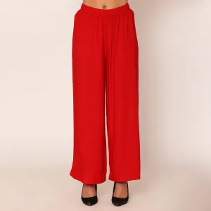 Vami Women's Cotton Solid Palazzo Pants -Red